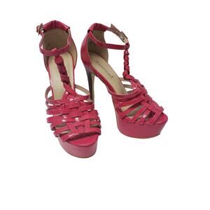 Shoe Dazzle Pink Alegra Stiletto Open Toe Adjustable Strap High Heels Size 7.5